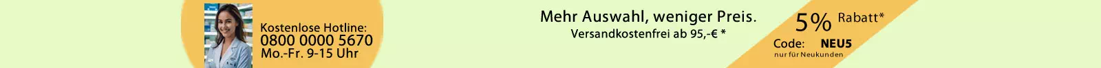 Banner mit Angebot von 5% Rabatt für alle Neukunden. Rabatt-Code: Neu5