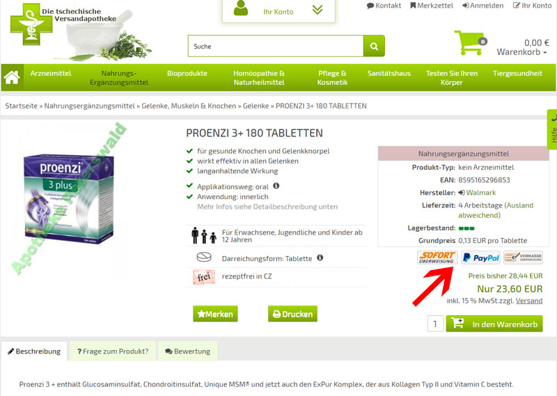 Hier wird gezeigt wo die Icons zu sehen sind, die zeigen welche Zahlungsarten bei dem jeweiligen Produkt erlaubt sind